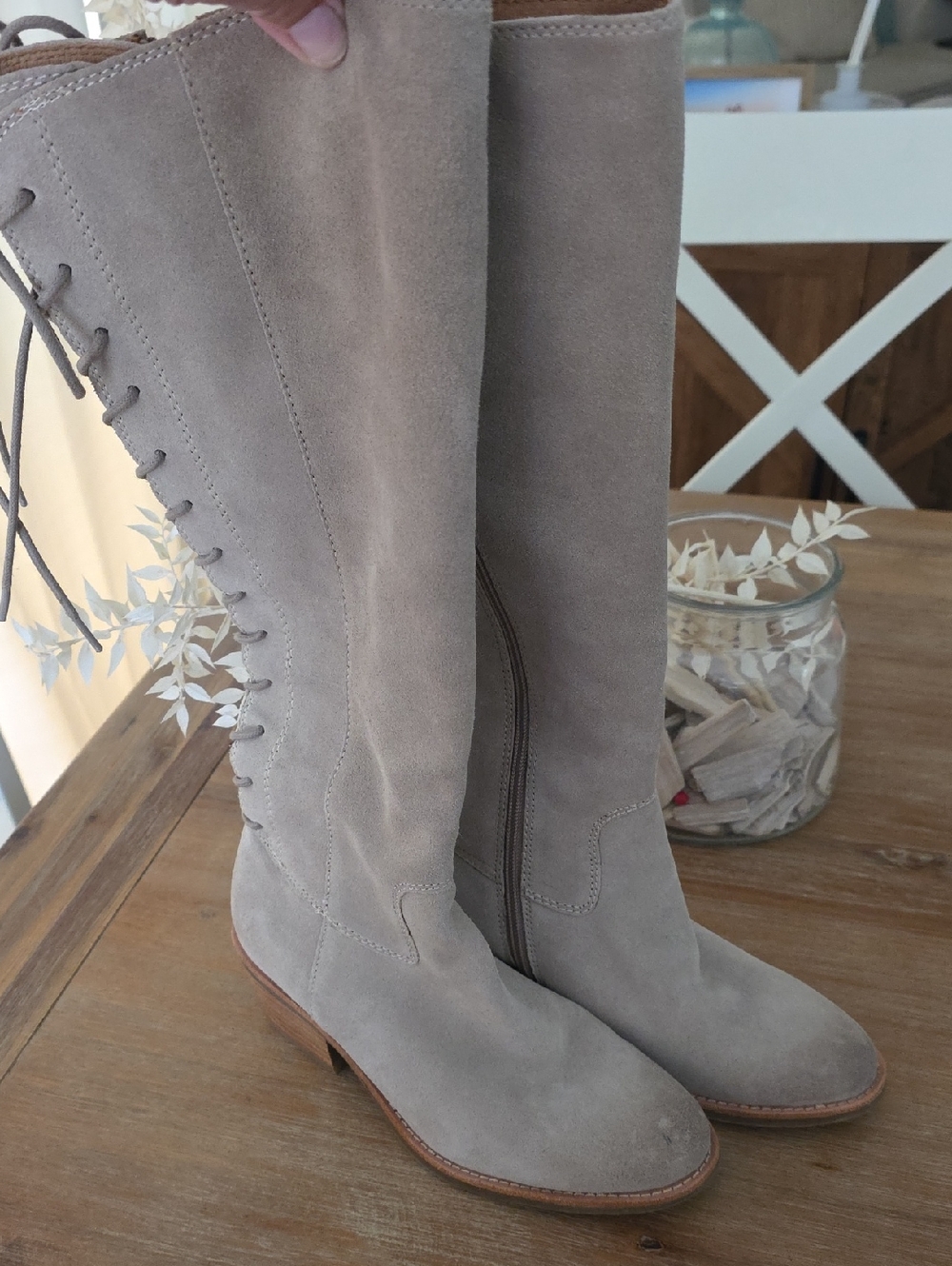 Sofft Sharnell II Over-the-Knee Suede Lace-Up Boots in Taupe